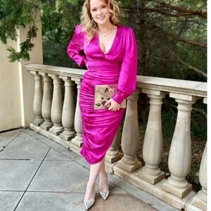 One33 SocialTwist Front Cocktail Dress Women's 12 Pink Long-Sleeve Dress